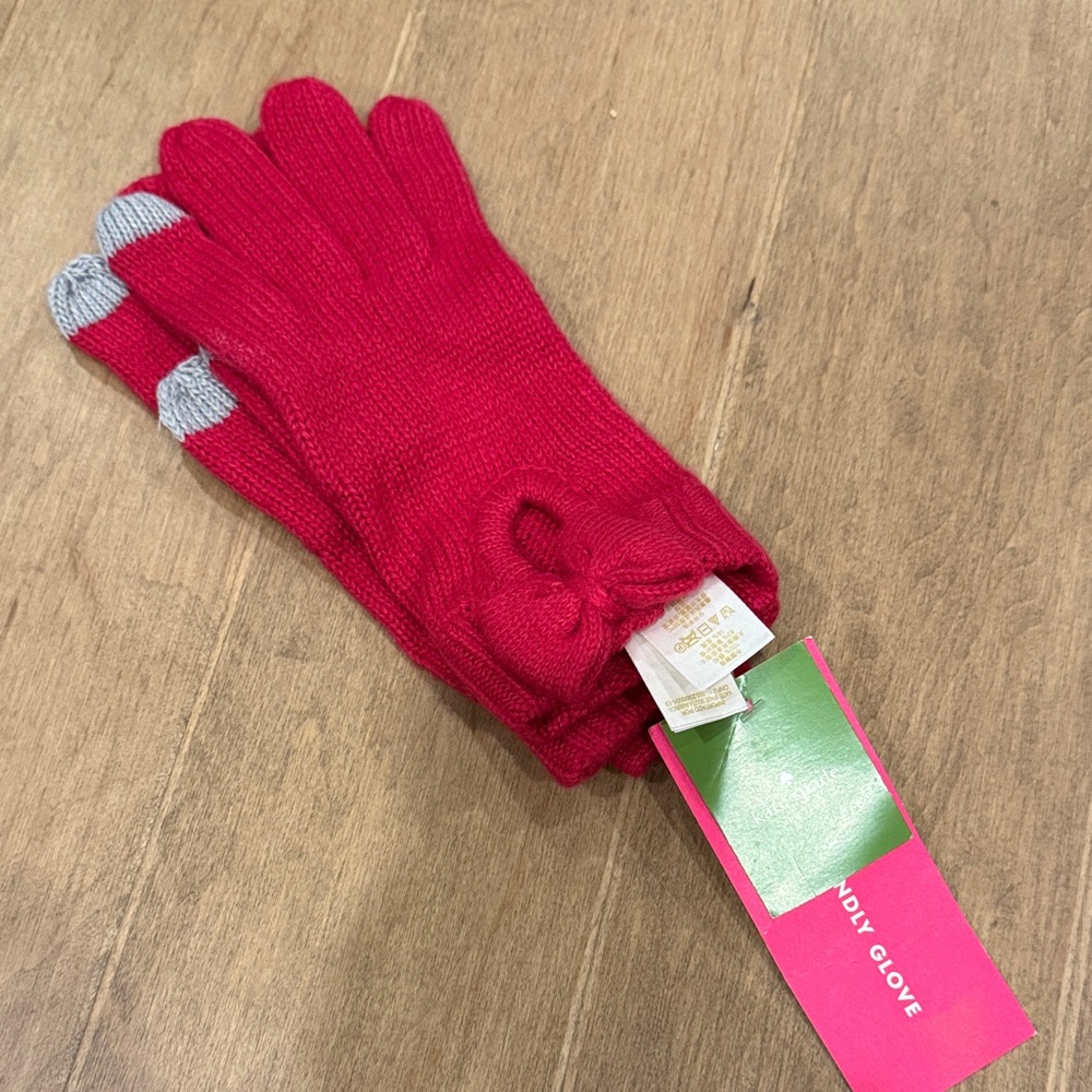 Kate Spade Red Knit Gloves with Bow Detail